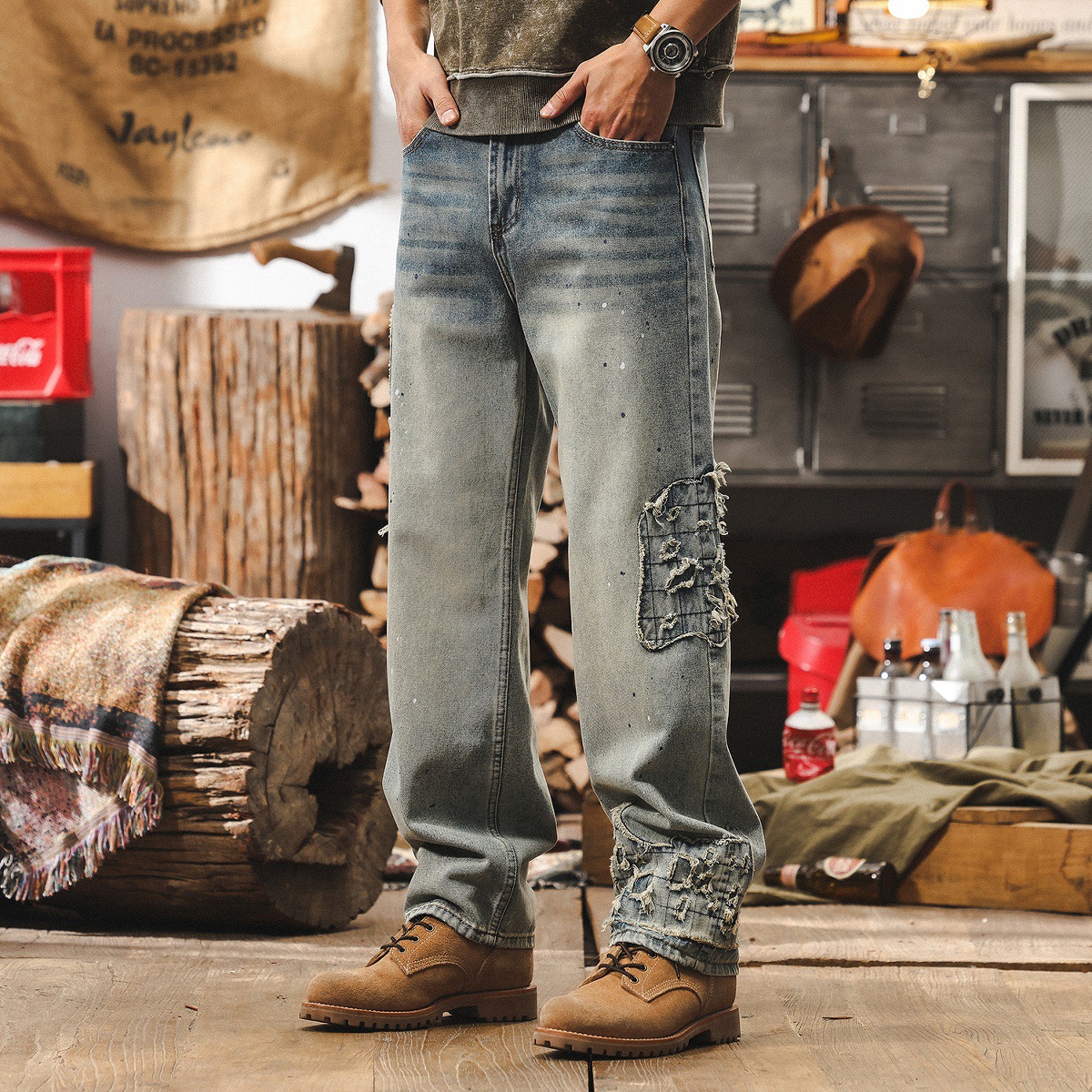 美式復古潮牌牛仔褲男春季2025新款高街休閒寬鬆直筒工裝長褲子男