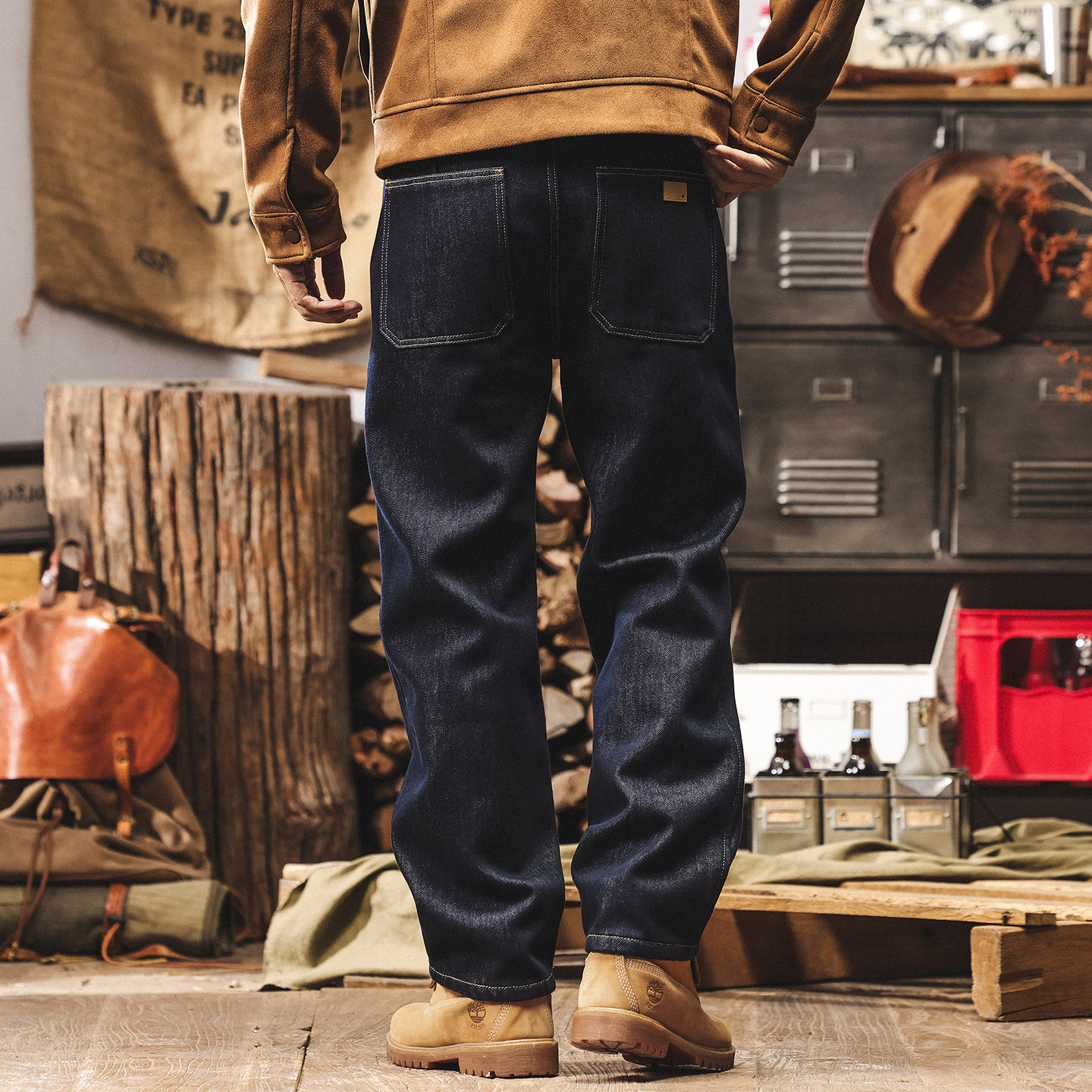 活性染防褪色美式復古加絨牛仔褲男直筒冬季加厚潮牌寬鬆休閒長褲