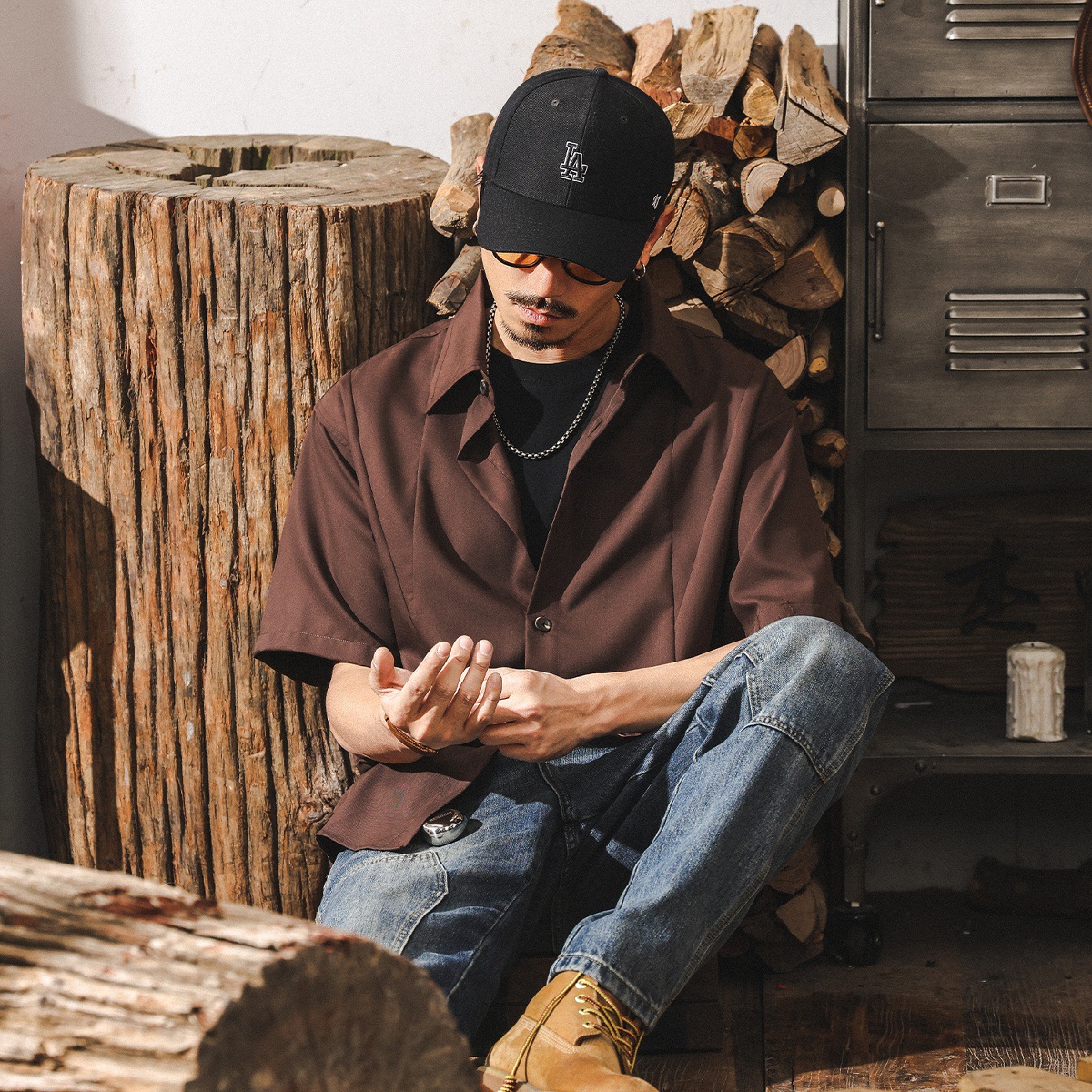 美拉德復古抗皺免燙莫代爾襯衫男款短袖夏季寬鬆垂感薄款男士襯衣