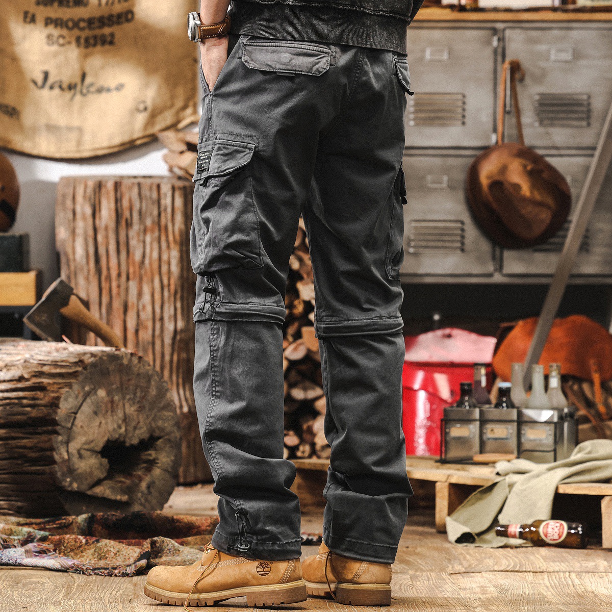 美式復古潮牌可拆卸工裝褲子男秋季新款多口袋機能獵裝戶外休閒褲