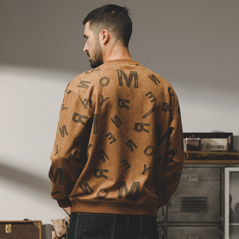 杰雷諾美式復古重磅麂皮絨衛衣男2023年秋季新款寬鬆厚款印花體恤