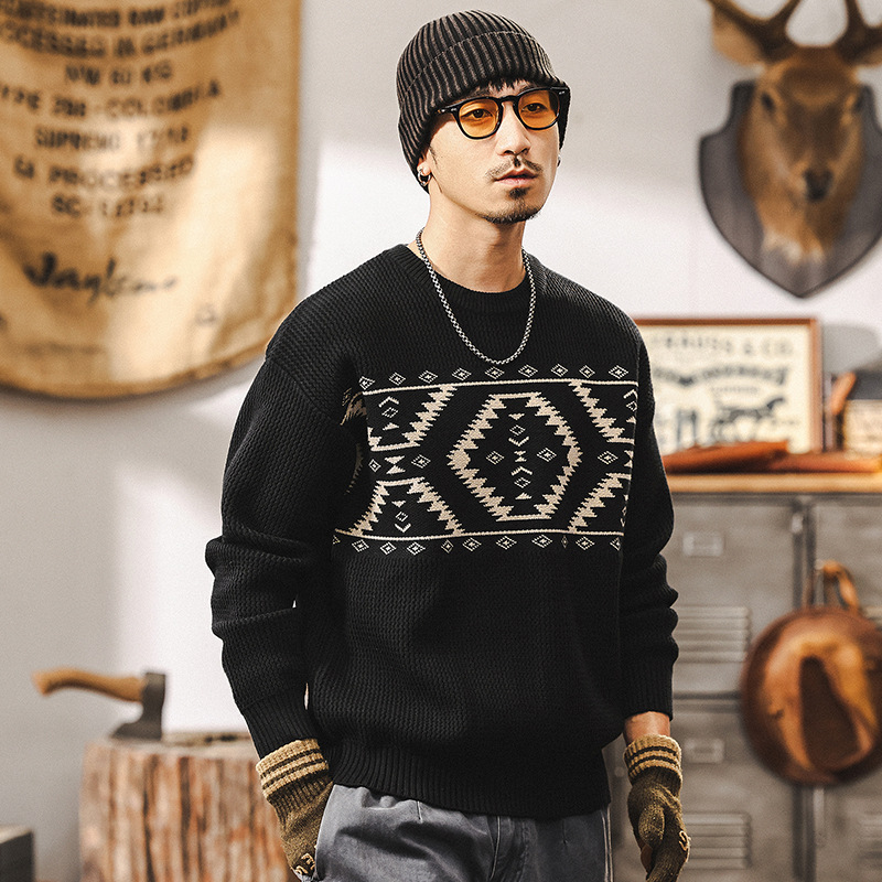 美式復古800g重磅針織衫男冬季加厚慵懶風毛衣男內搭秋冬線衣外套