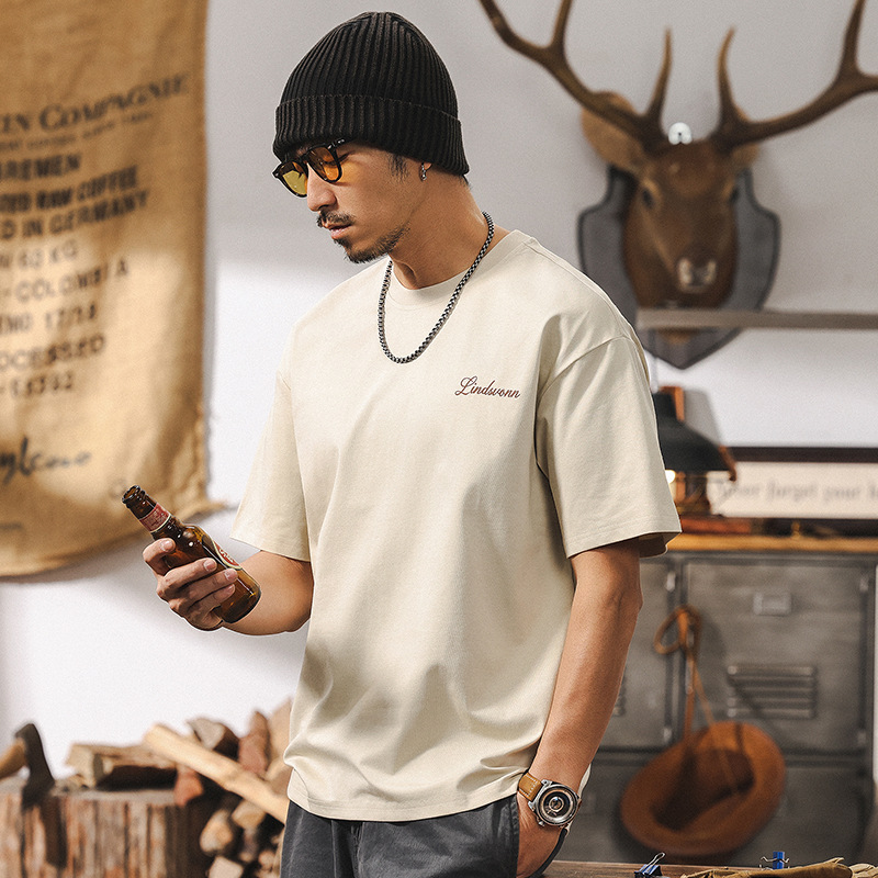 防曬涼感抗菌短袖男夏季2025新款美式復古潮流T恤男休閒寬鬆上衣T