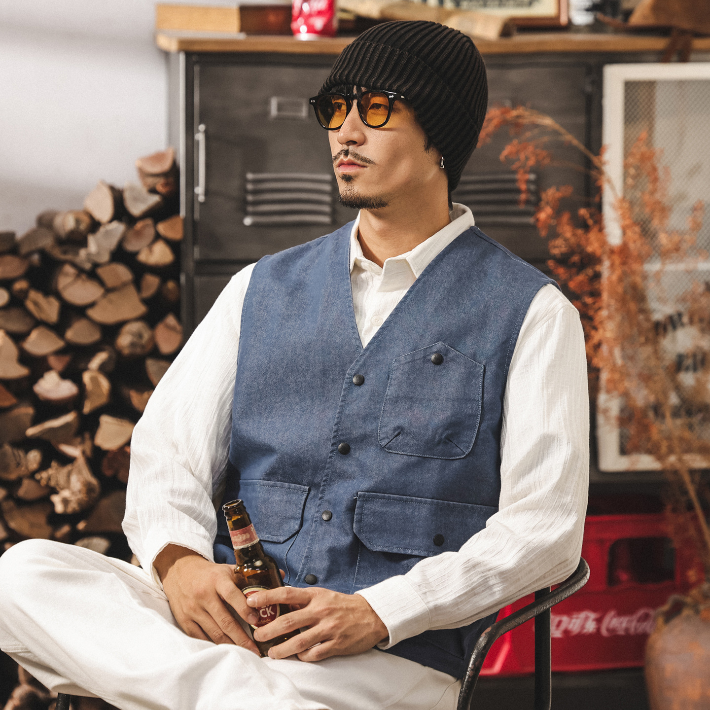 美式復古牛仔馬甲男春秋2025新款寬鬆紳士內搭背心工裝坎肩外套男