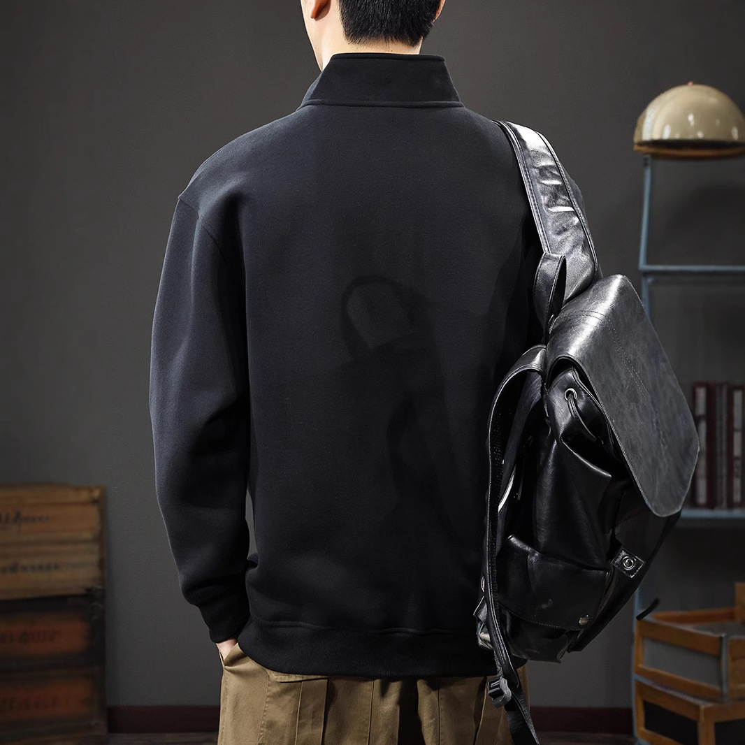 秋季重磅半開POLO領衛衣男美式潮牌刺繡外穿長袖寬鬆套頭休閒外套