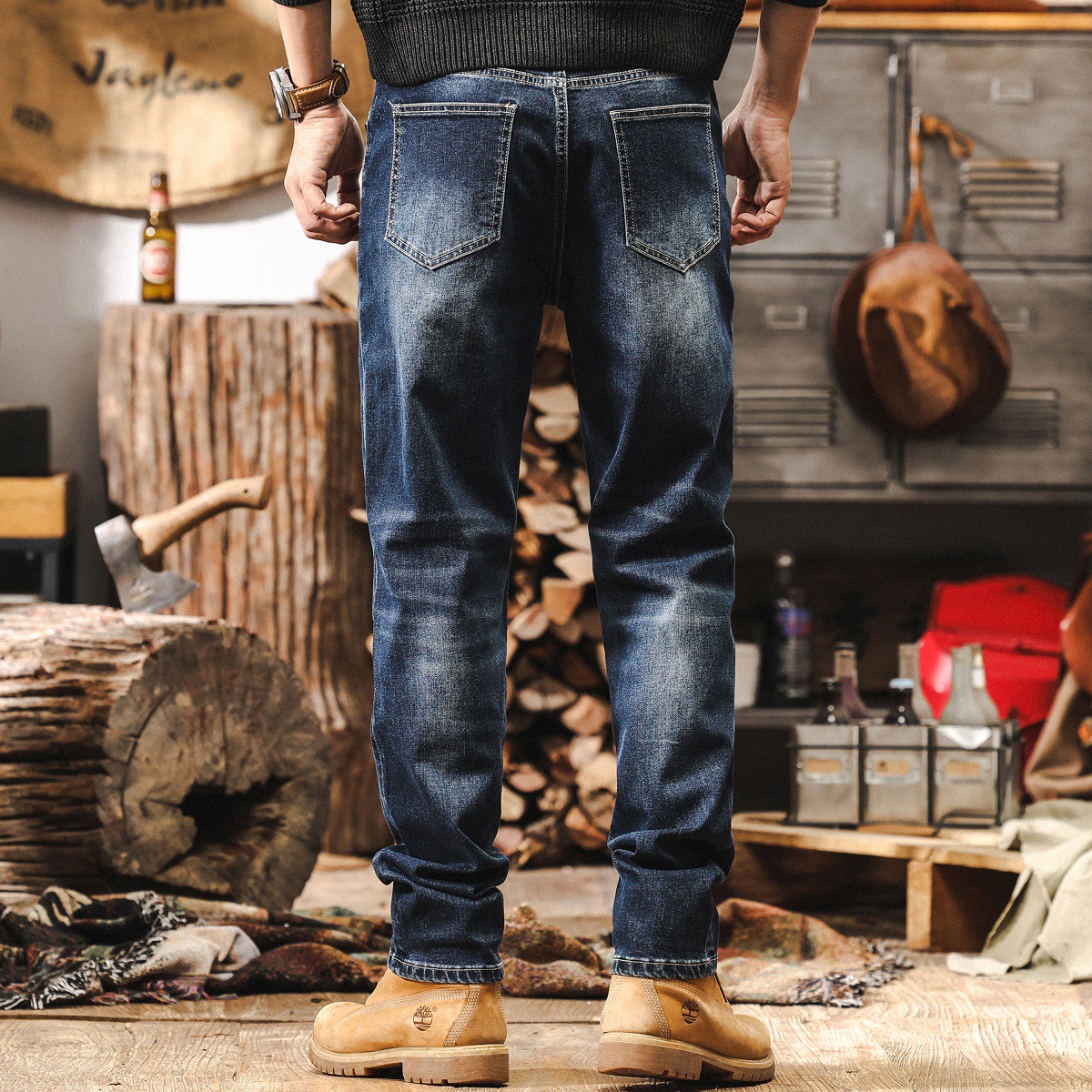 美式復古簡約水洗牛仔褲男款秋季潮牌男士休閒褲新款寬鬆直筒褲子