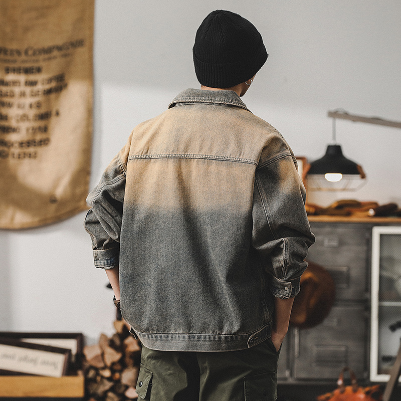 美式經典復古做舊牛仔外套男春季痞帥個性賽博朋克廢土風工裝夾克