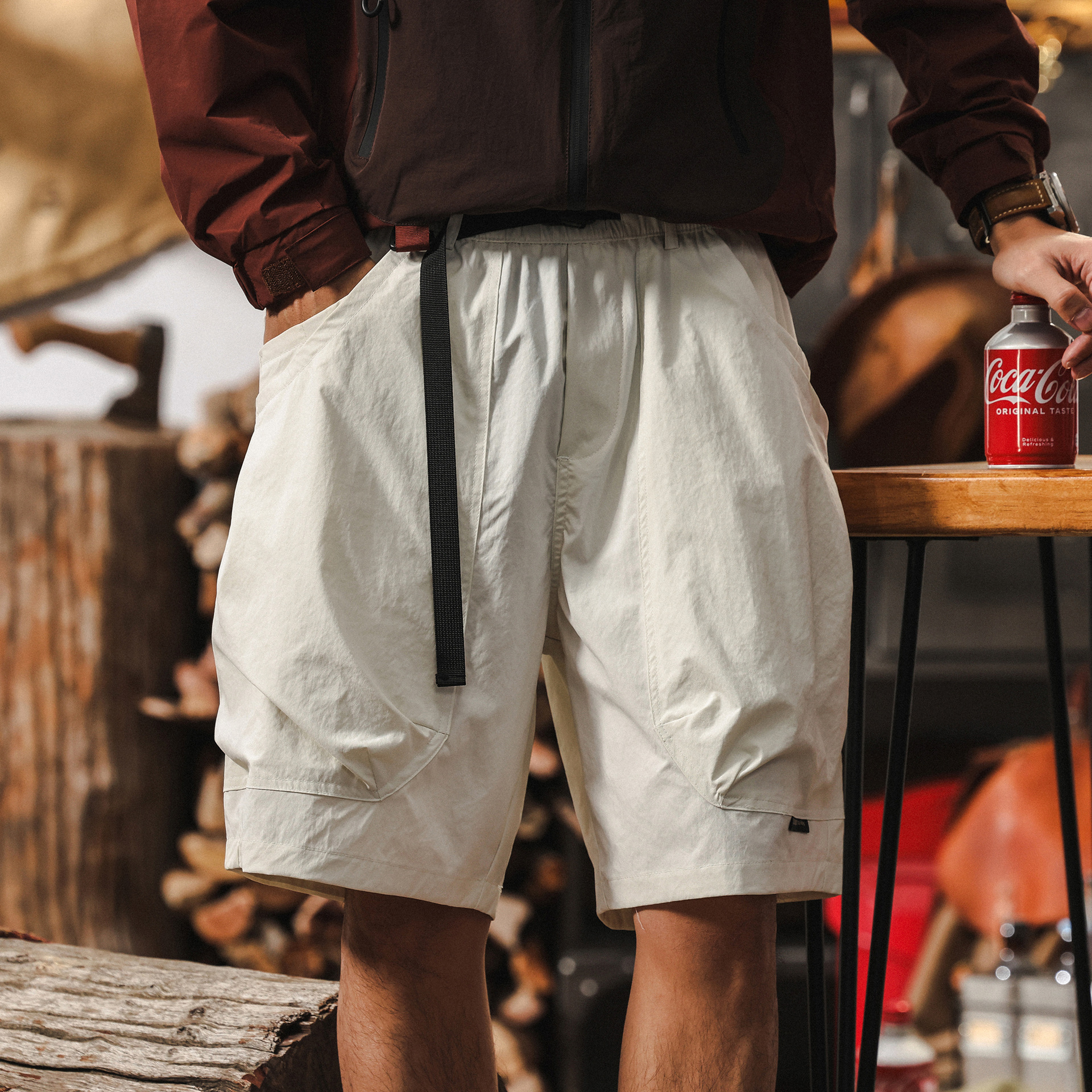 美式復古白色工裝短褲男夏季潮牌大口袋寬鬆機能戶外休閒五分褲男