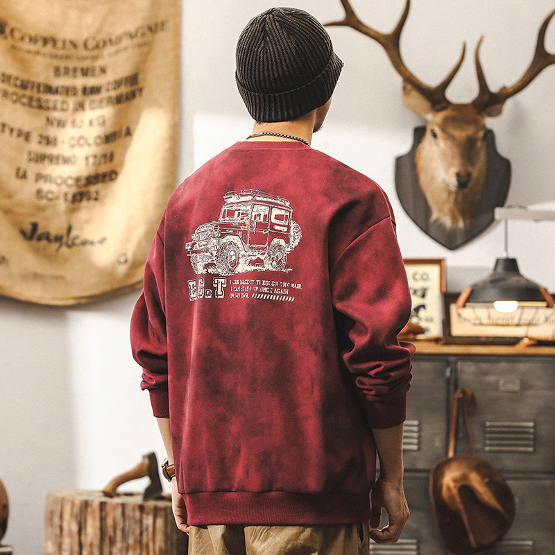 美式復古300g重磅紅色衛衣男秋冬款潮牌衣服男士秋季寬鬆上衣男款