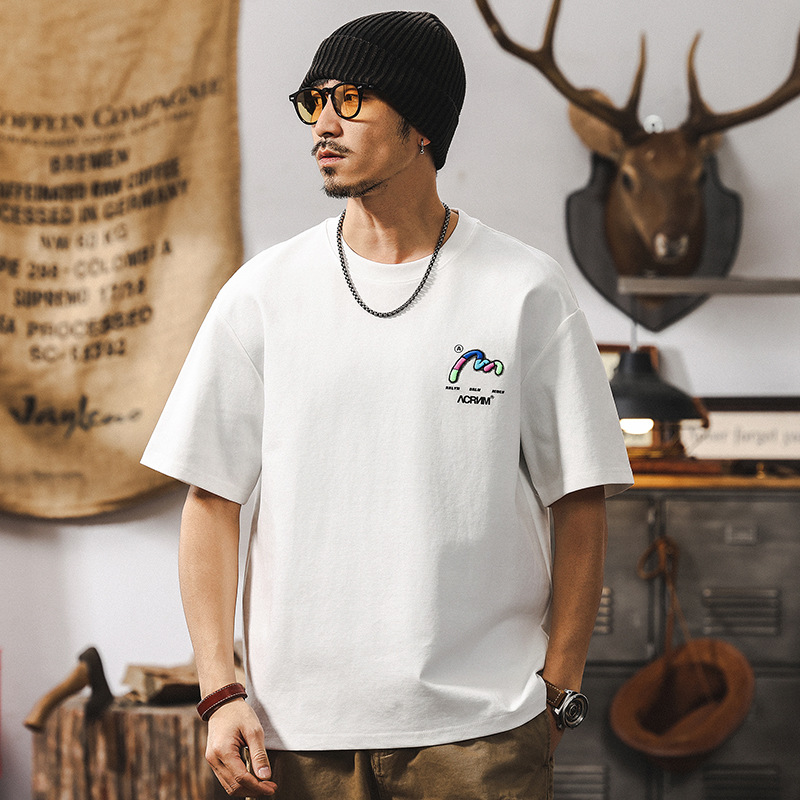 科技涼感T恤男2025新款短袖男夏季潮流美式復古潮牌寬鬆休閒上衣T