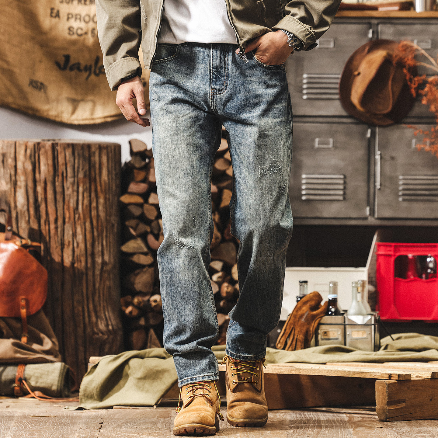 美式復古直筒牛仔褲男2026新款春季新款破壞風帥氣潮牌寬鬆長褲子