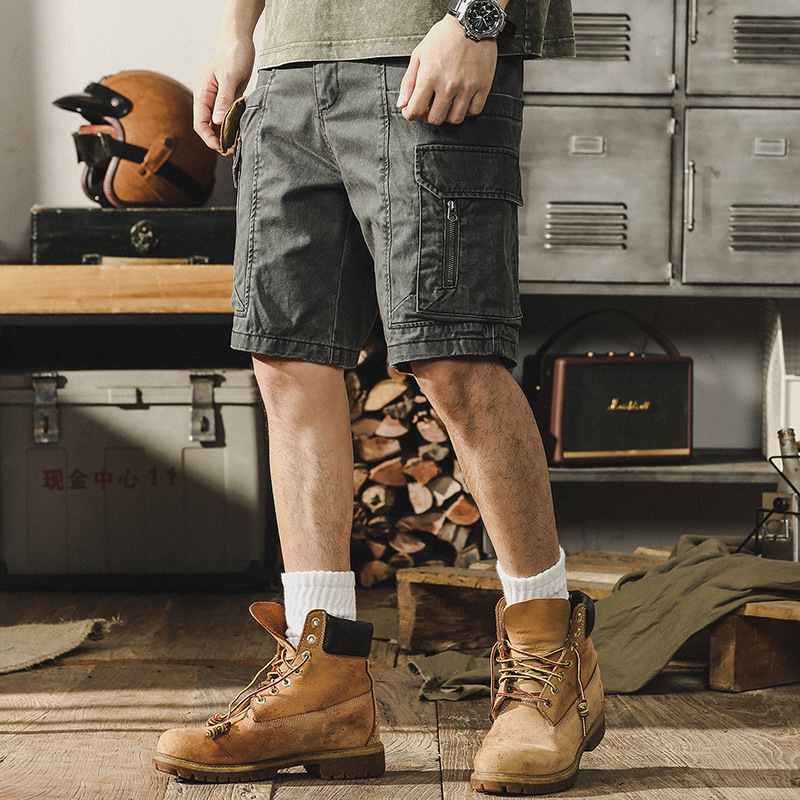 杰雷諾美式復古重磅工裝短褲男夏季薄款寬鬆大碼卡其拉鍊5分褲子