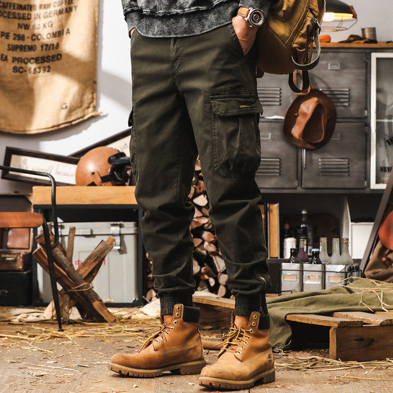 美式復古重磅工裝褲子男秋季2024新款束腳機能獵裝戰術男士休閒褲