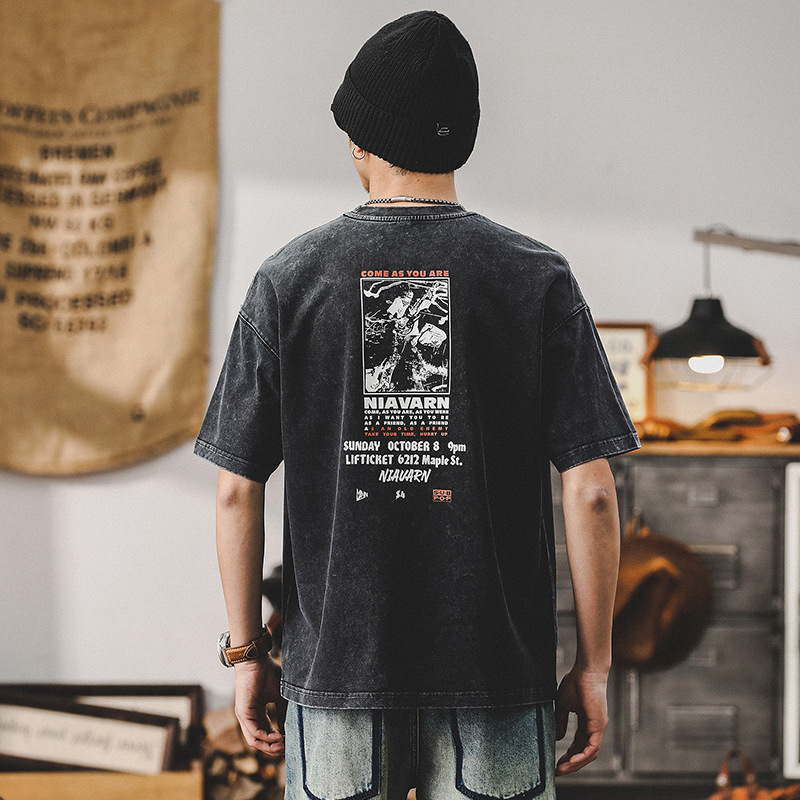 美式復古酵洗重磅短袖男夏季T恤2024新款潮牌寬鬆高級感男士上衣