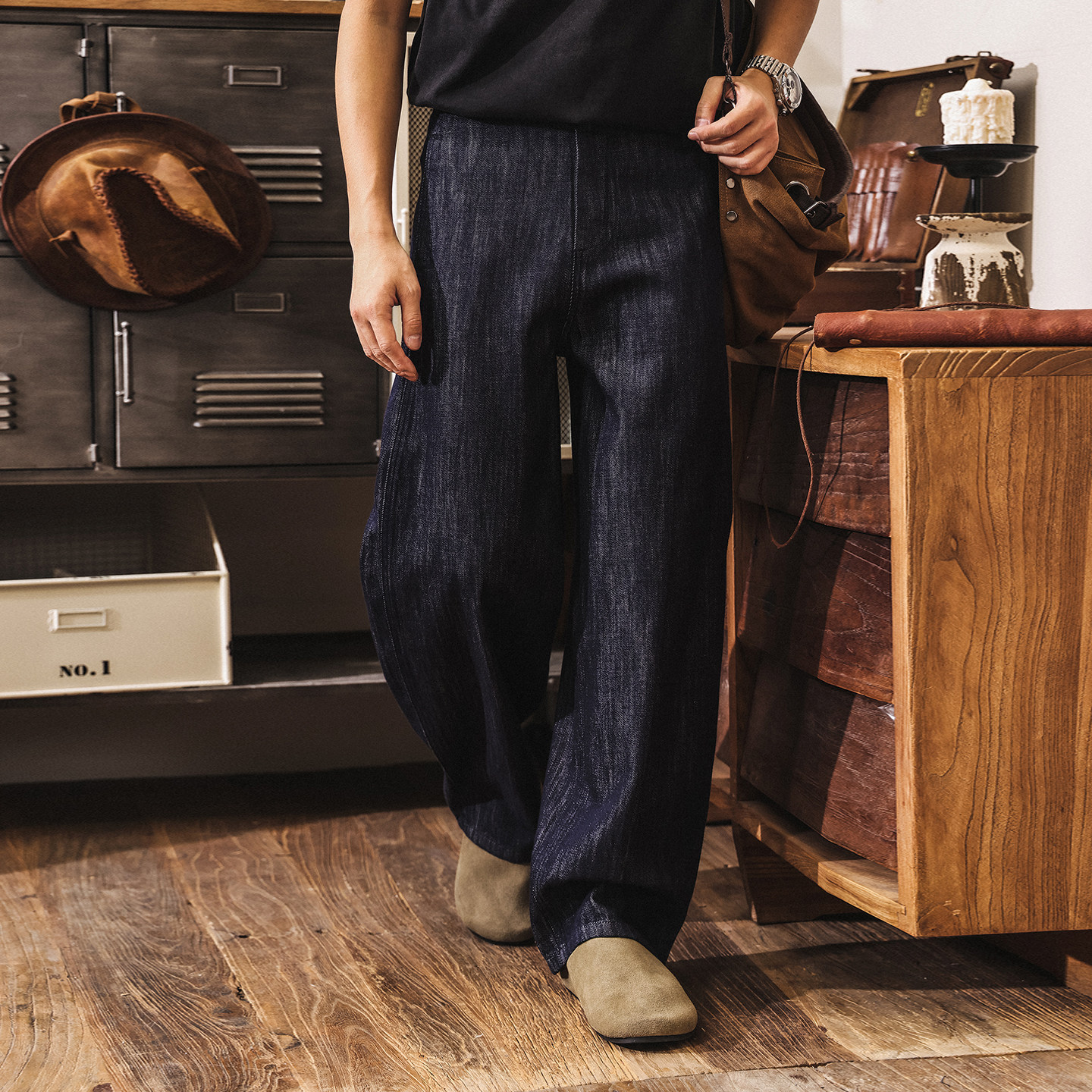 萊賽爾彎刀褲原色水洗牛仔褲男春季2026新款休閒長褲子寬鬆闊腿褲