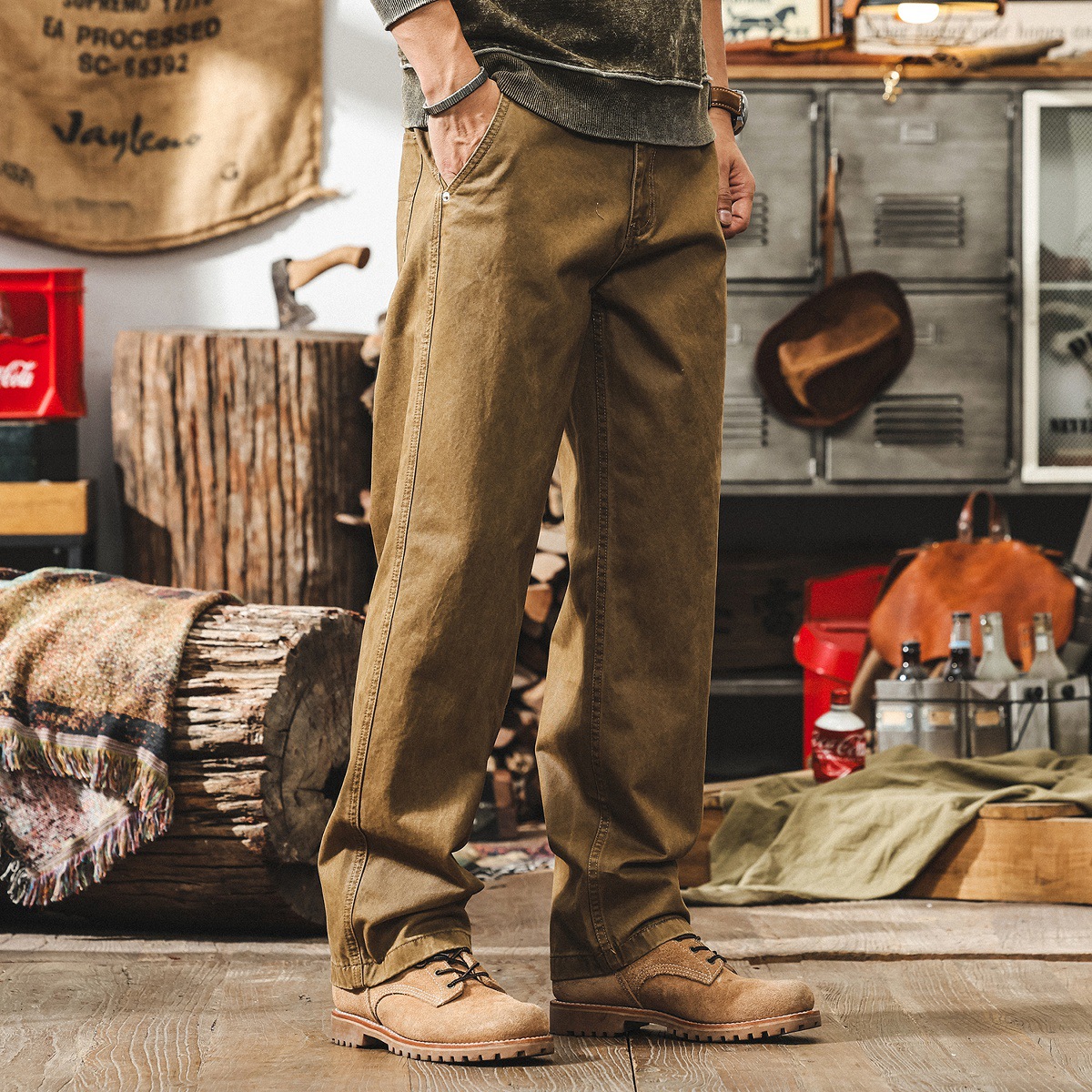 美式重磅復古工裝褲子男春季2025新款直筒長褲硬挺斜紋男士休閒褲