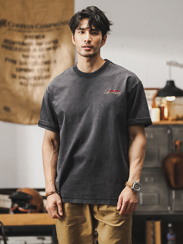 杰雷諾300g重磅T恤男短袖夏季美式復古懷舊炒色水洗寬鬆體恤