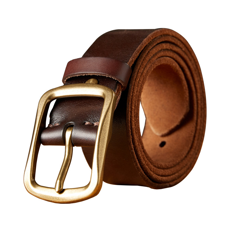 手工復古針扣皮帶男士真皮休閒百搭中青年頭層牛皮銅扣牛仔褲腰帶