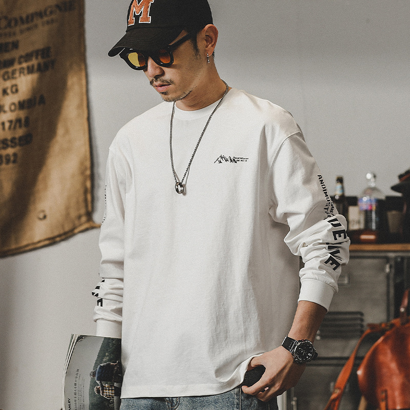 美式重磅T恤男長袖秋季潮牌ins寬鬆尺碼上衣山系男裝潮