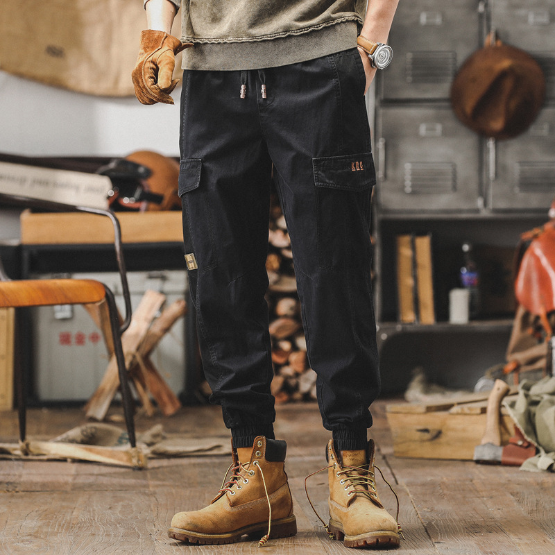 春季新款工裝褲子男寬鬆直筒男士休閒褲痞帥男褲子潮牌束腳哈倫褲