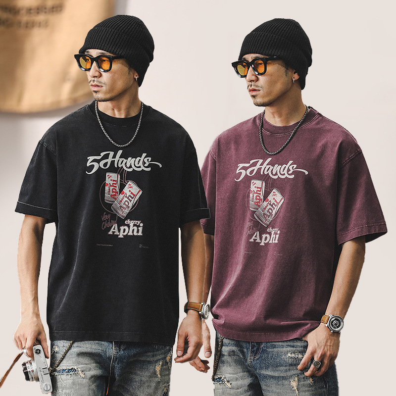 美式300g重磅短袖T恤男夏季2024新款寬鬆上衣男復古水洗潮牌衣服