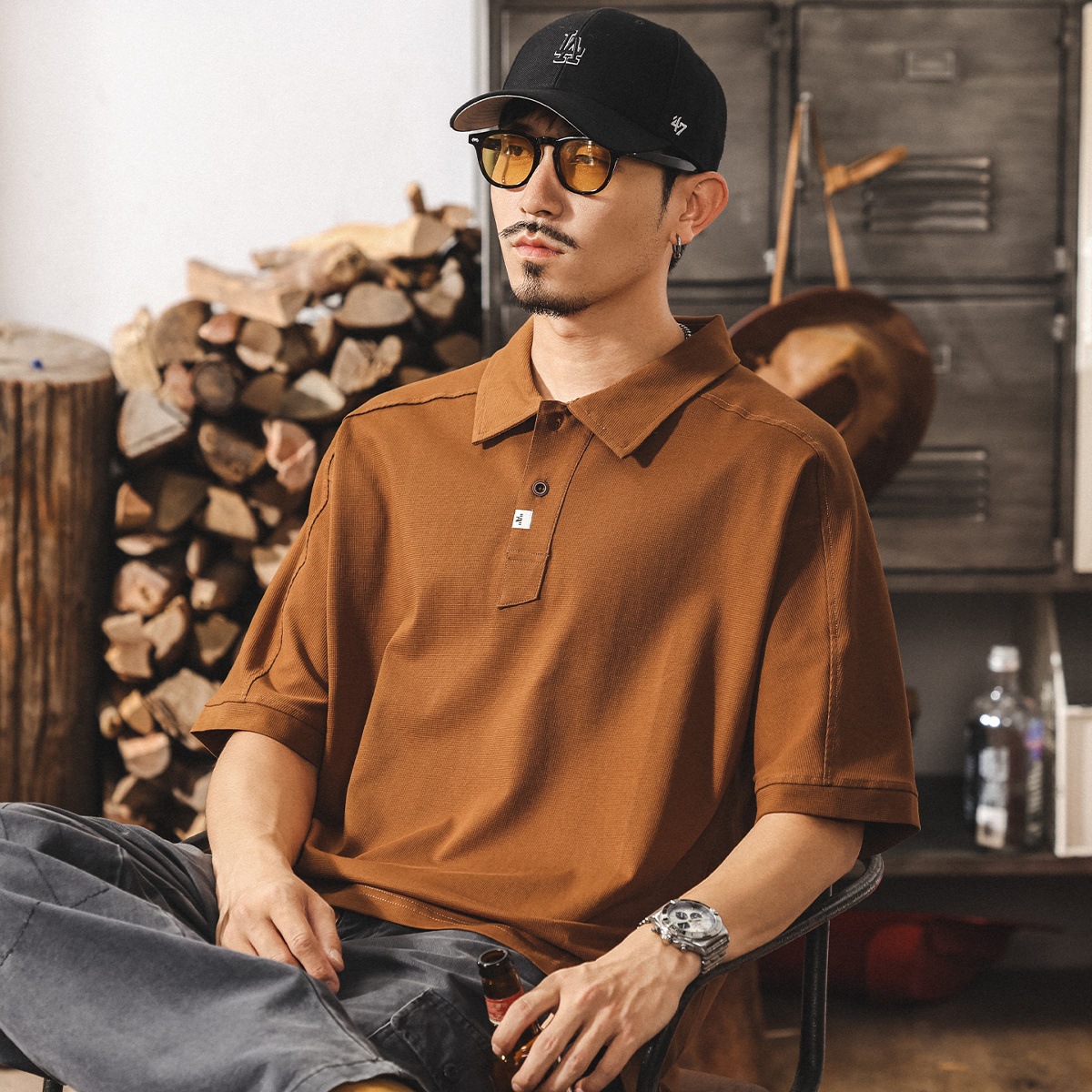 美式復古男士Polo衫短袖男夏季潮流新款寬鬆潮牌索羅娜涼感t恤男T