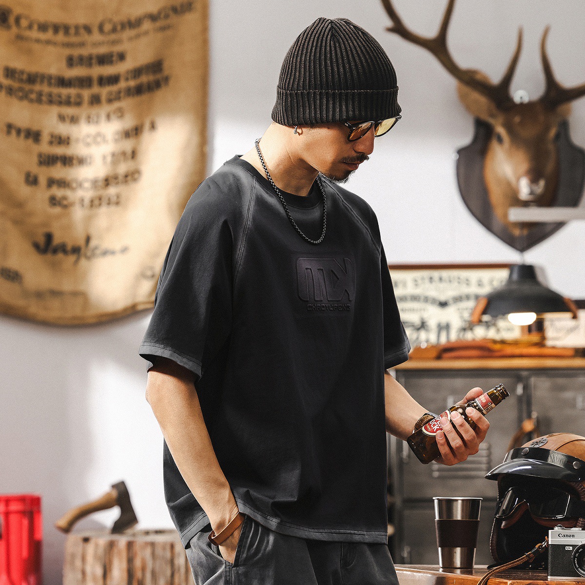 美拉德復古酵素水洗重磅T恤男短袖夏季美式潮牌寬鬆休閒上衣T男裝