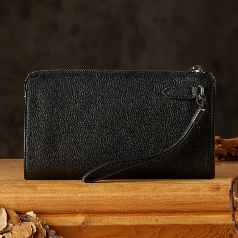 手工牛皮男士手拿包休閒商務真皮長款錢包頭層牛皮時尚潮流手機包