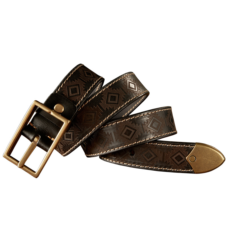 復古手工雙面兩用頭層牛皮針扣皮帶工裝牛仔褲真皮腰帶男士褲帶潮