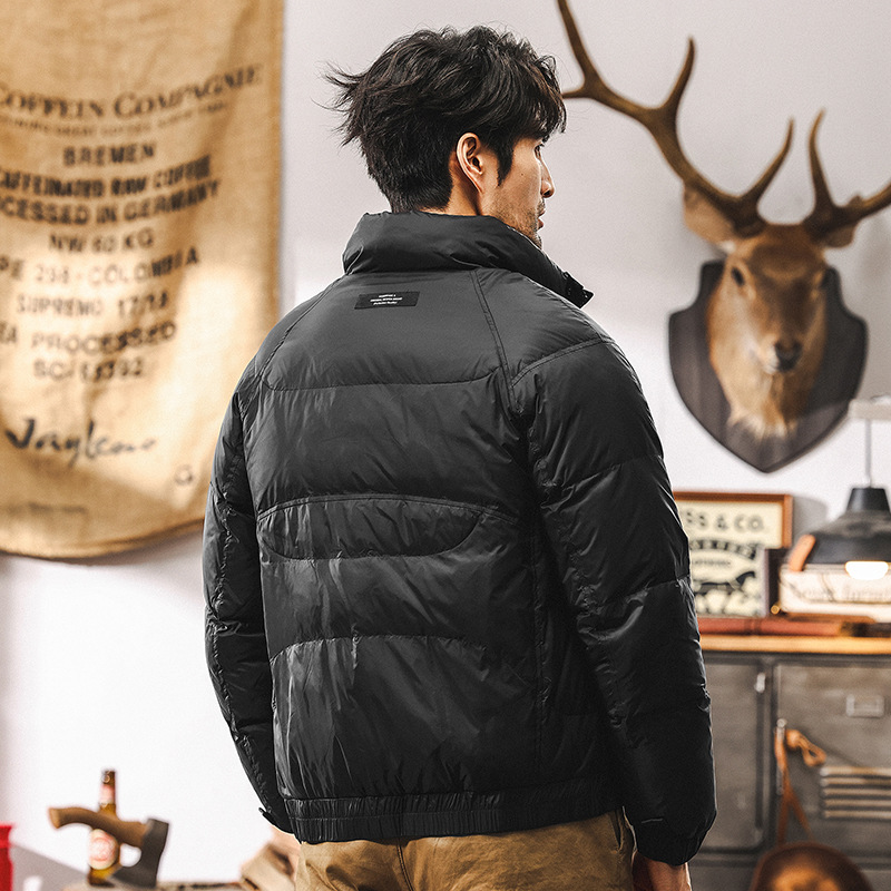 美式復古黑色短款羽絨服男冬季2024新款潮牌寬鬆加厚外套男秋冬款
