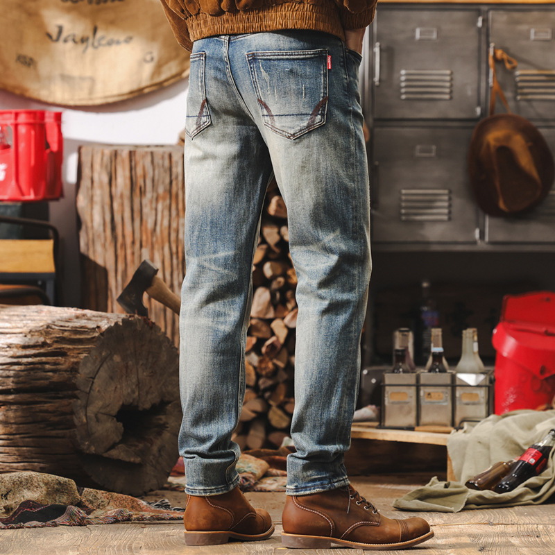美式復古牛仔褲男士2025新款秋季硬漢西部機車做舊水洗直筒休閒褲
