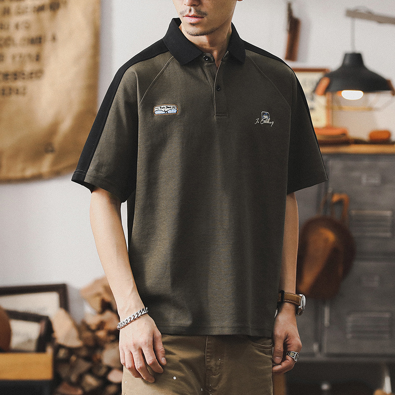 美式重磅Polo衫短袖男夏季2024新款寬鬆大碼潮牌休閒上衣男士T恤