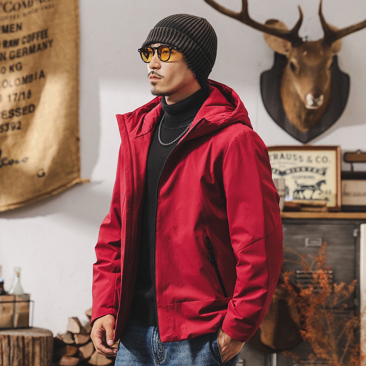 【90鵝絨】美式復古輕薄羽絨服男冬季新款戶外通勤防水連帽外套男