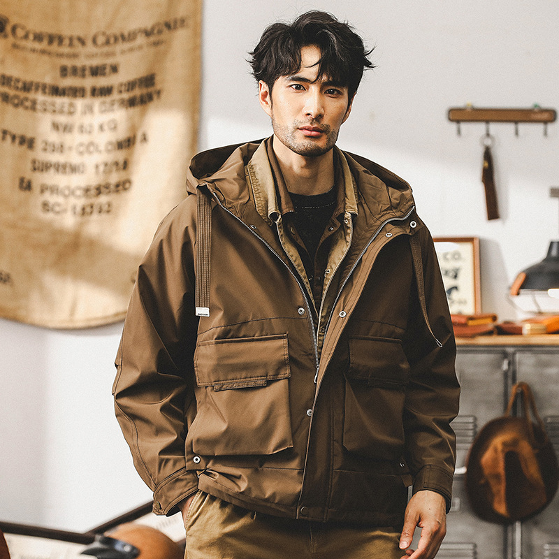 美式復古山系衝鋒衣外套男春秋款戶外潮牌硬漢寬鬆秋季工裝夾克男