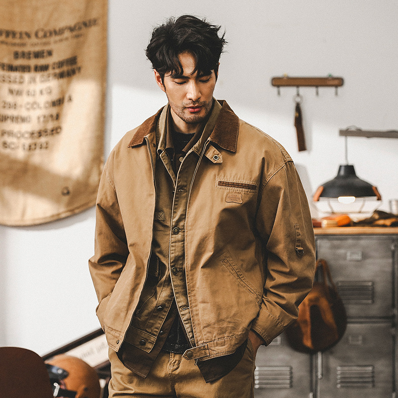 美式經典複古底特律工裝夾克男潮牌阿美咔叽帆布古著外套男春秋季