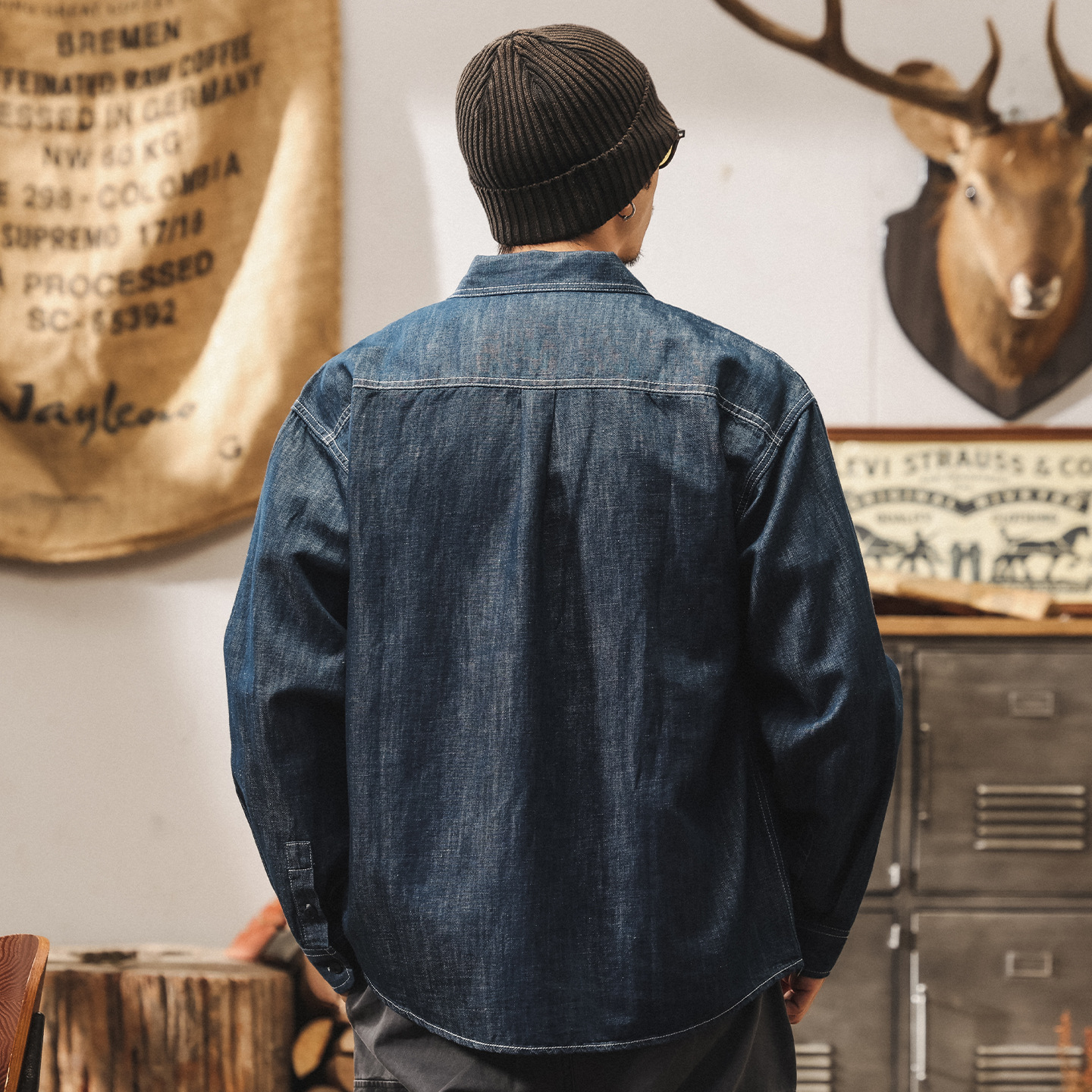 環保抗菌古織漢麻襯衫男長袖秋季新款美式復古寬鬆休閒襯衣外套男