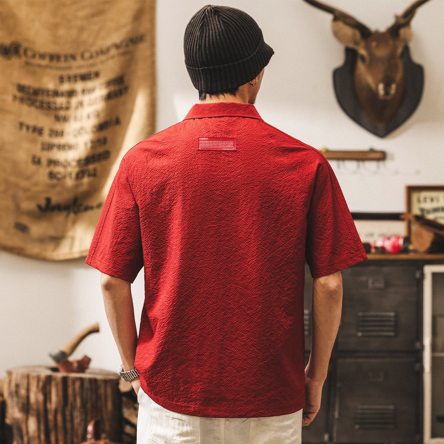 美式復古冰絲短袖Polo衫男夏季輕薄速幹t恤男寬鬆半袖酒紅色上衣