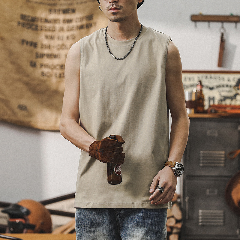 260g重磅純色基礎款運動健身背心男夏季美式簡約大碼無袖T恤