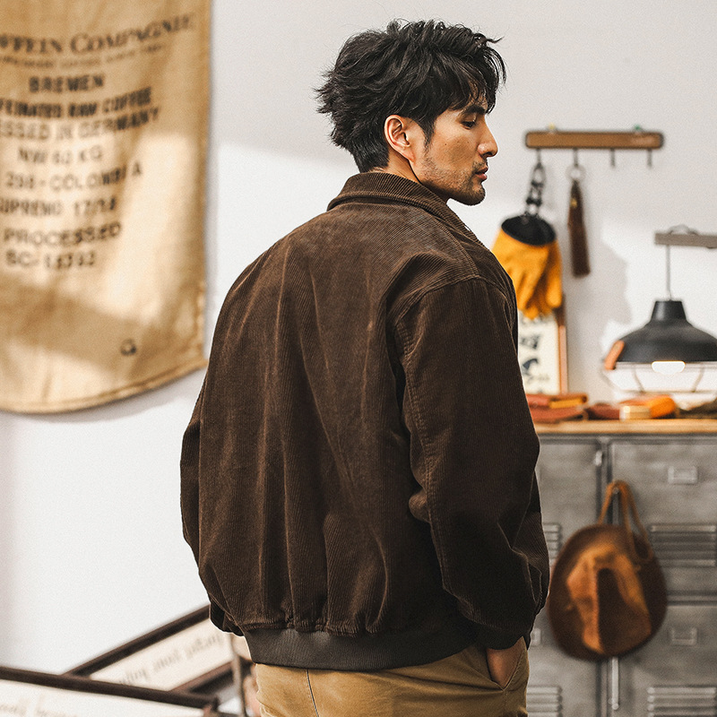 美式復古重磅燈芯絨外套男寬鬆秋季潮牌肌理痞帥硬核工裝教練夾克