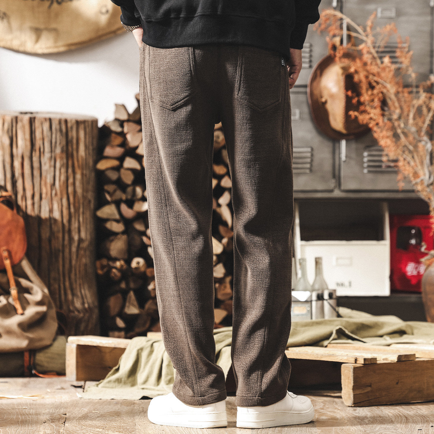 美式復古重磅雪尼爾男士褲子2025冬季厚款休閒衛褲男寬鬆直筒長褲