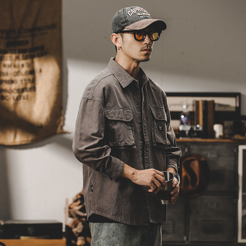 美式休閒工作服襯衫夾克男春季2024新款寬鬆潮牌夾克男春秋長袖襯