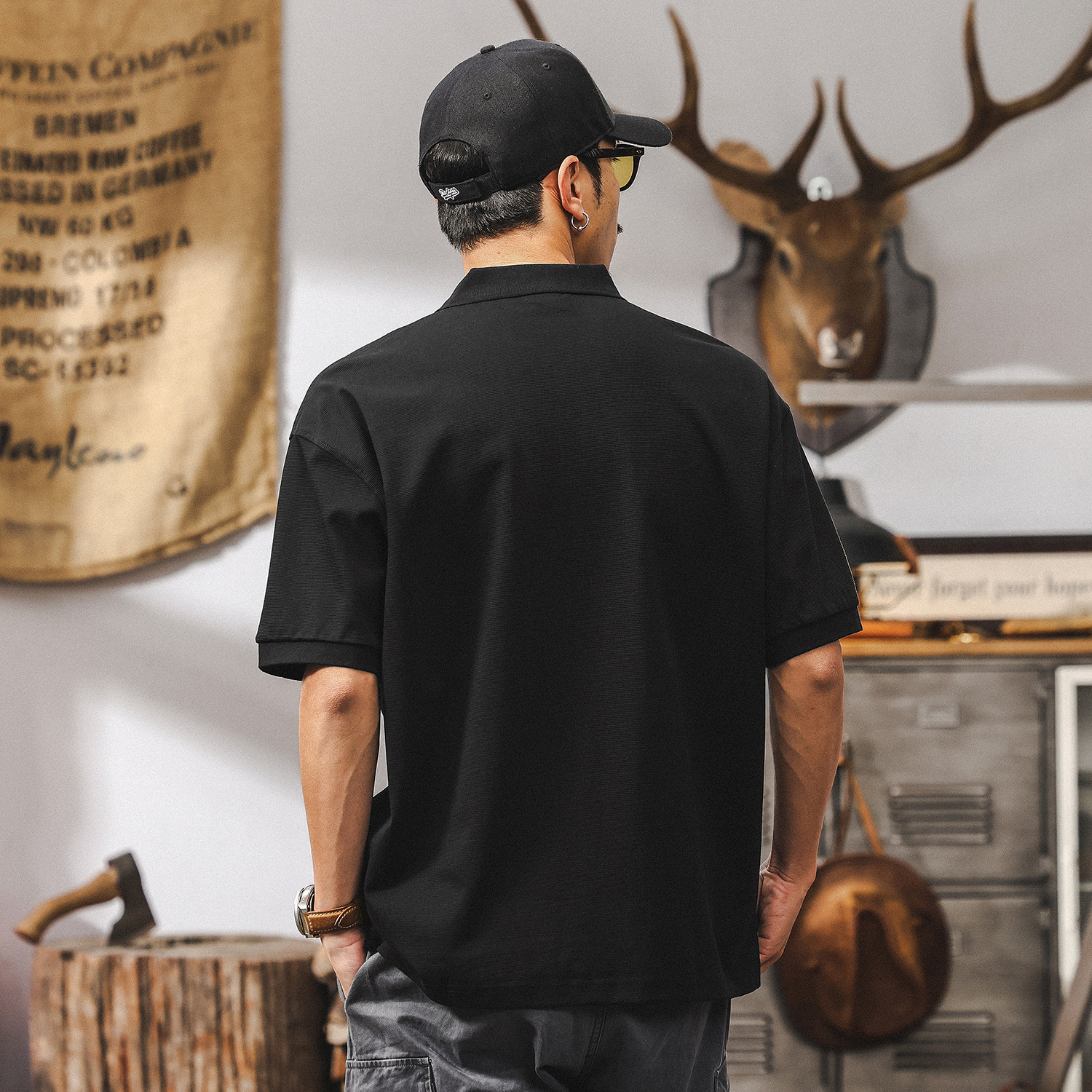 美式復古華夫格肌理短袖男夏季索羅娜涼感T恤潮牌高級感POLO衫男