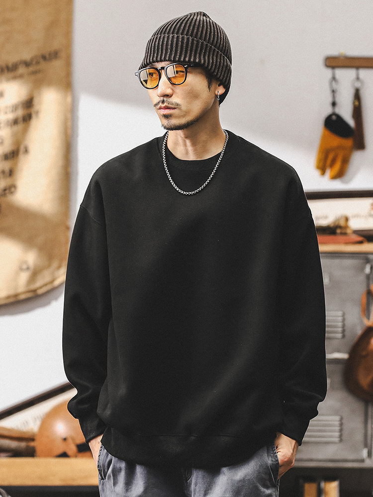 美式重磅圓領衛衣男款秋季潮牌寬鬆酒紅色上衣簡約百搭休閒衣服男