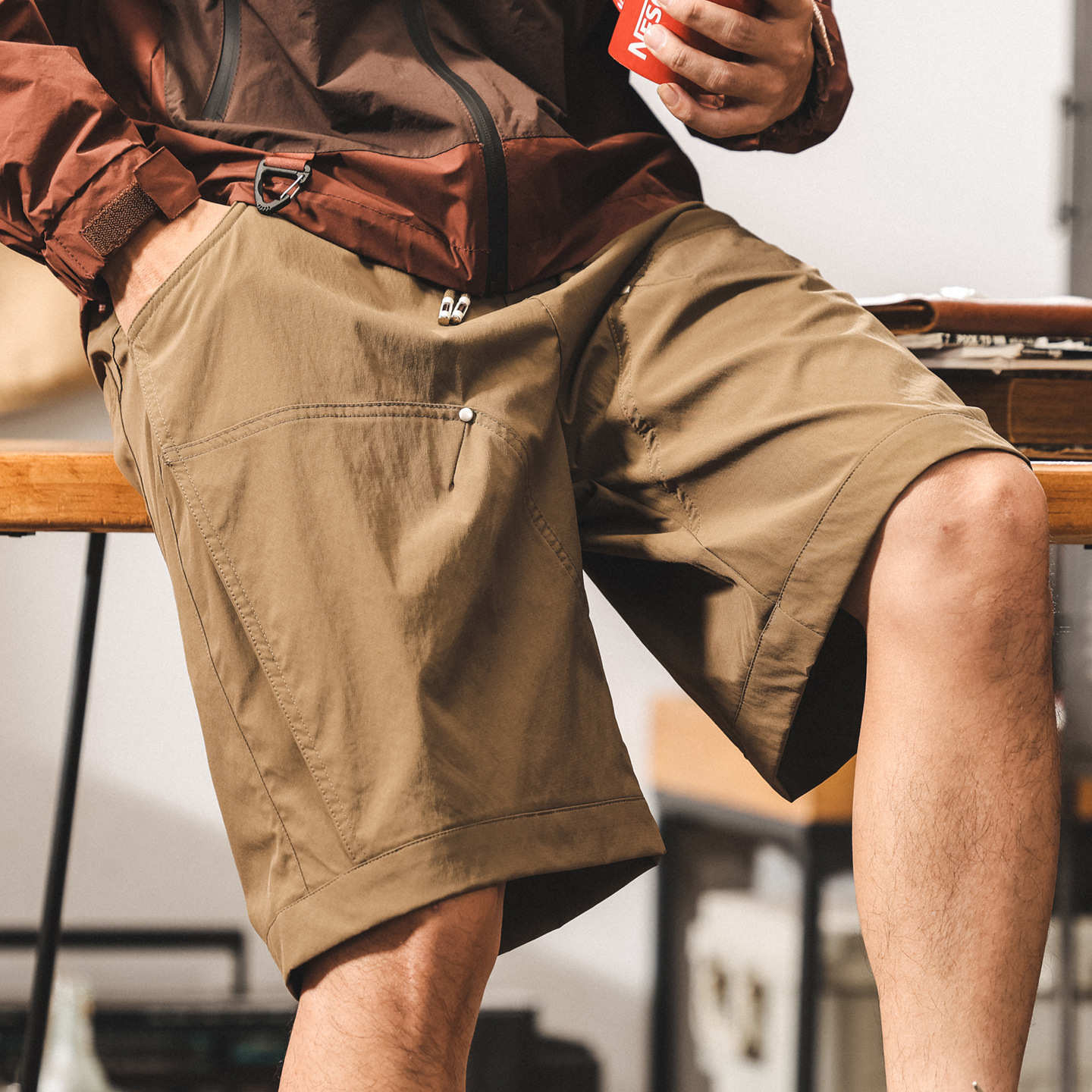 美式復古卡其色工裝短褲男夏季新款戶外速幹五分褲寬鬆潮牌中褲子