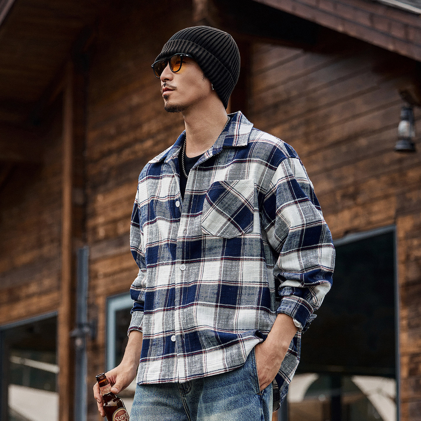 美式復古加厚格子襯衫男長袖春季新款日系潮牌休閒襯衣春秋外套男