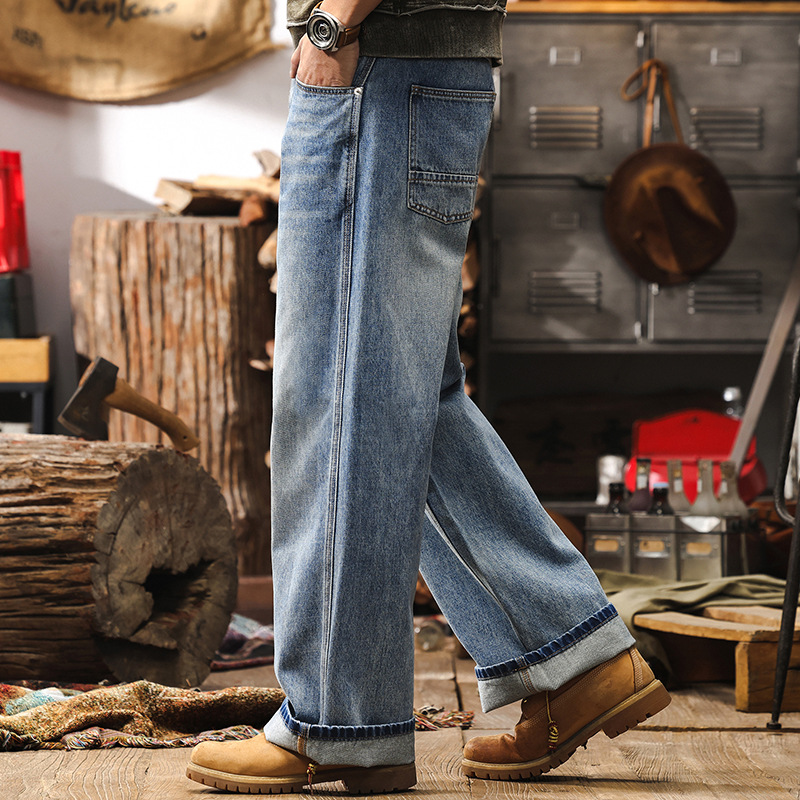 美式復古直筒牛仔褲男春季2025新款潮牌寬鬆闊腿褲潮流男士休閒褲