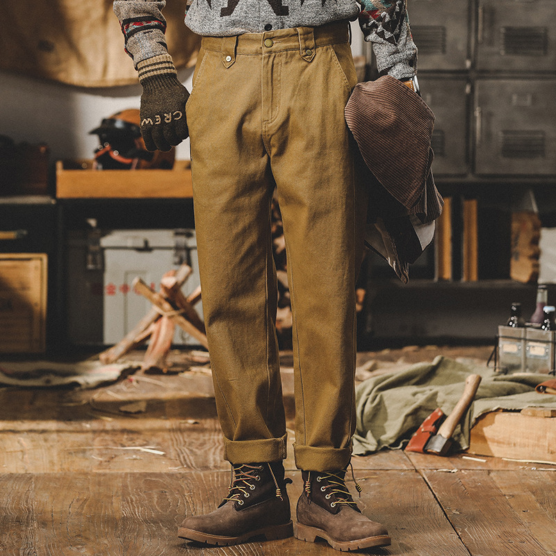 美式重磅簡約工裝褲子男春季2024年新款英倫復古男士休閒褲直筒褲