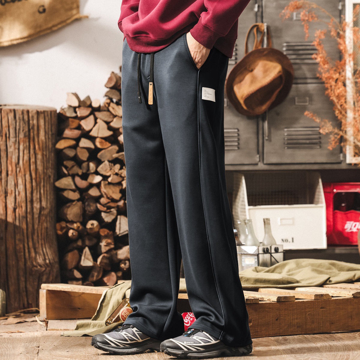 美式復古絲滑垂感衛褲男春季2025新款寬鬆闊腿褲直筒潮流休閒褲男