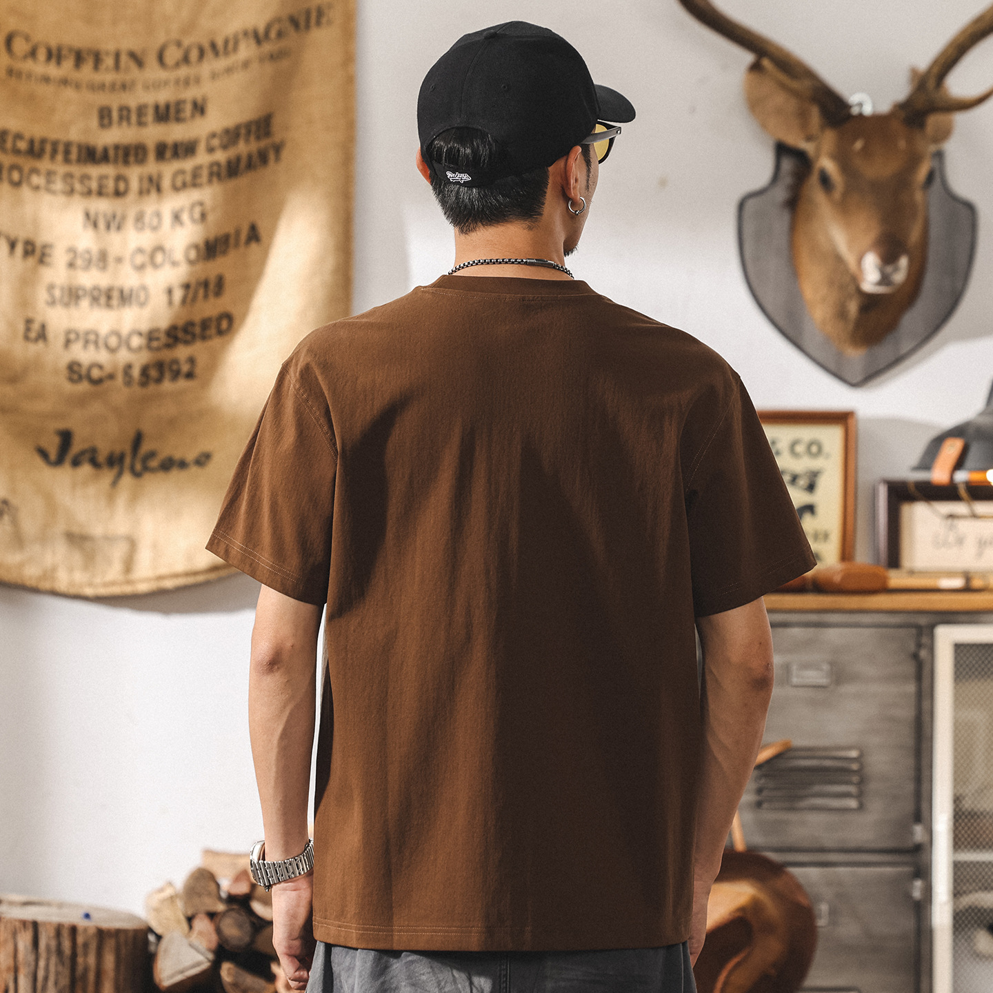 夏季新款T恤男短袖2025潮牌美式復古拼色寬鬆半袖男生體恤上衣潮T