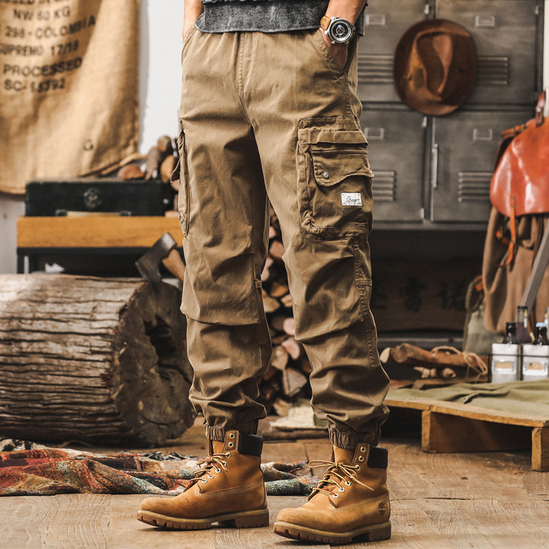 美式復古工裝褲子男秋冬季2024新款硬漢戶外寬鬆直筒男士休閒長褲